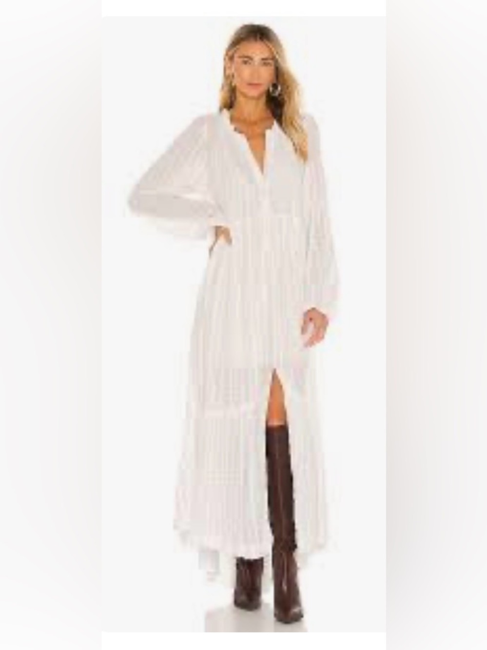 Free People Ivory Boho Maxi Dress with Deep V and Front Slit
